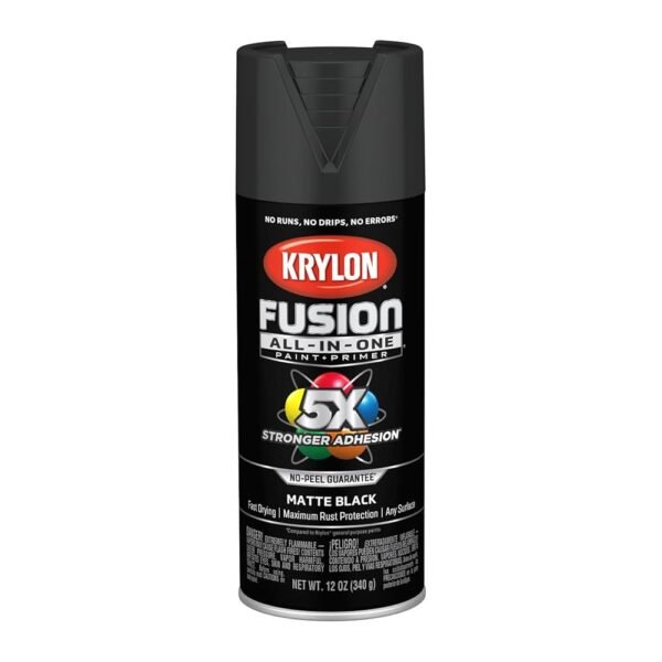 12 oz Krylon K02754007 Black Fusion All-In-One Paint & Primer Spray Paint, Matte