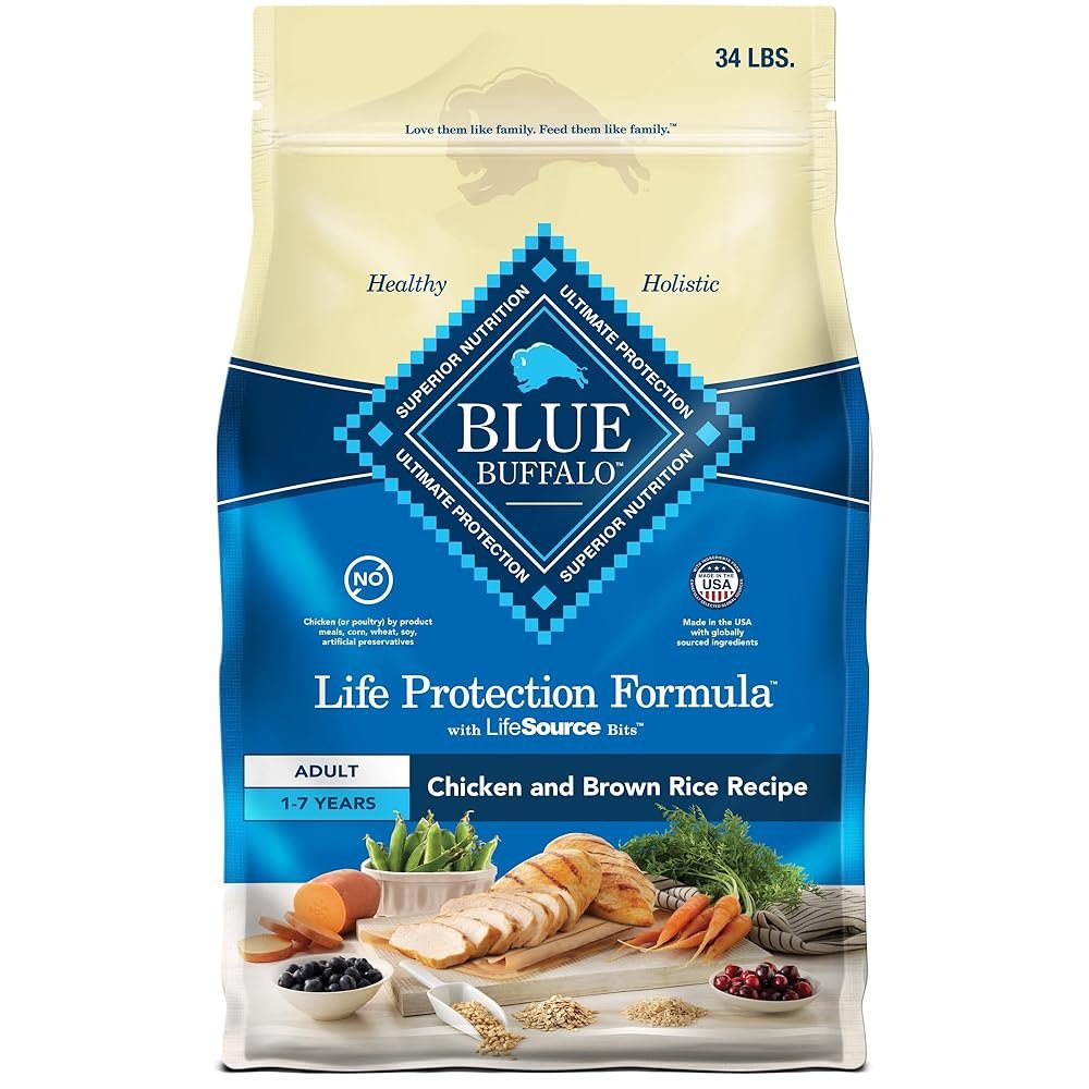 Blue Buffalo Life Protection Formula Adult Dry Dog Food, Helps Build and Maintain Strong Muscles, Made with Natural Ingredients, Chicken & Brown Rice Recipe, 34-lb. Bag