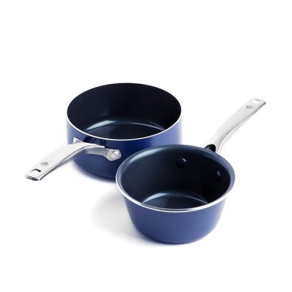 Blue Diamond Cookware 1QT and 2QT Saucepan Set, Diamond Infused Ceramic Nonstick, PFAS and PFOA-Free, Dishwasher Safe, Oven Safe, Durable, Versatile, Easy Clean, Even Heating, Blue