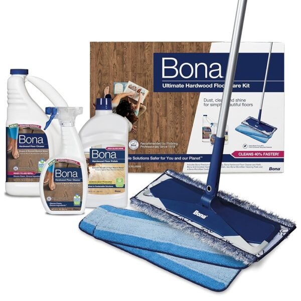 Bona Ultimate Hardwood Floor Care Kit - Includes Microfiber Mop, Hardwood Floor Cleaning Solution and Refill, Hardwood Floor Polish, Microfiber Cleaning Pads, and Microfiber...