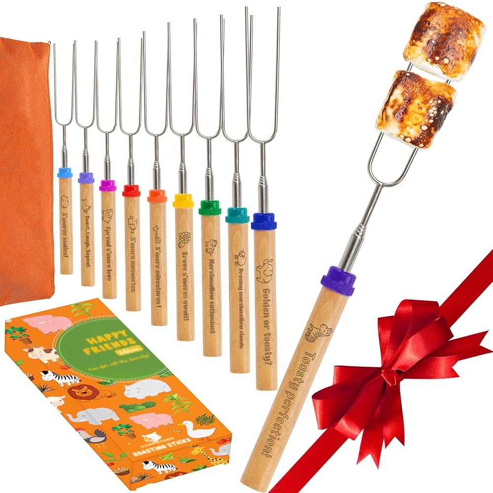 CARPATHEN Marshmallow Roasting Sticks Campfire - Set of 10pcs Smores Sticks With Beautifully Engraved Handles - Perfect as a Gift - Telescoping Stainless Steel Hot Dog Sticks...