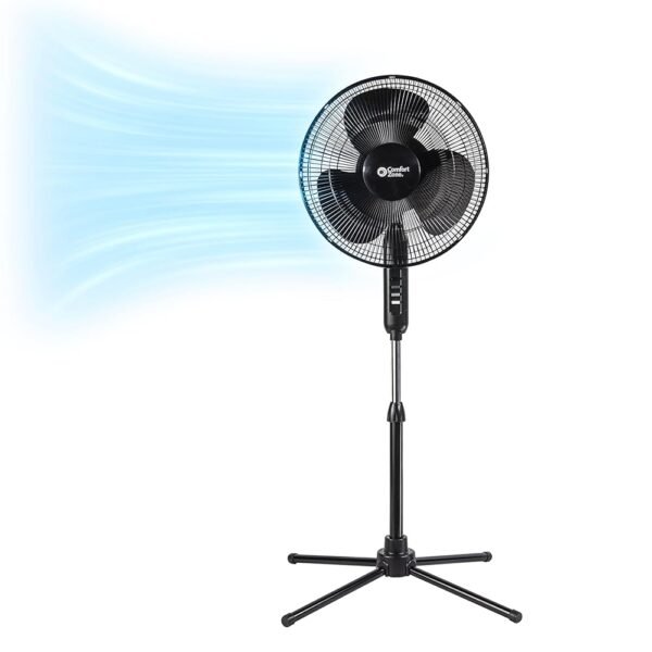 Comfort Zone Electric Oscillating Pedestal Fan, Stand Fan, 16 inch, 3 Speed, 90 Degree Oscillating Head, Adjustable Height and Tilt, Airflow 7.48 ft/sec, Ideal for Home, Bedroom...