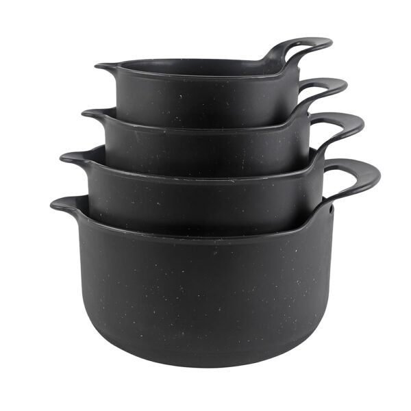 COOK WITH COLOR Nesting Plastic Mixing Bowl Set with Pour Spouts and Handles, Black Speckled, 4 Piece Non-Slip