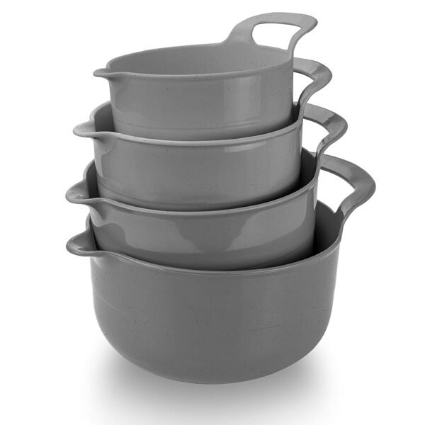 COOK WITH COLOR Nesting Plastic Mixing Bowl Set with Pour Spouts and Handles, Speckled Charcoal, 4 Piece