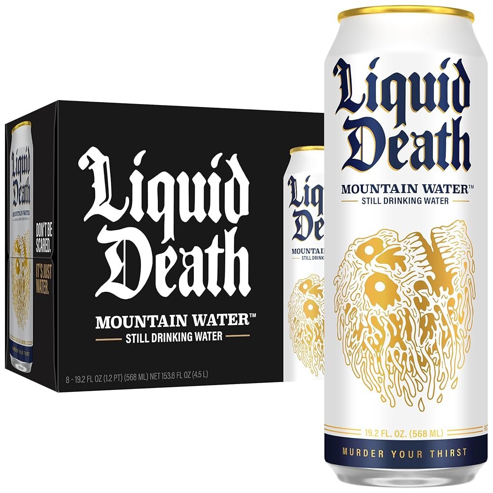Liquid Death, Still Mountain Water, 8-Pack (19.2oz Cans), Real Mountain Source, Infinitely Recyclable Ice-Cold Cans, American Made