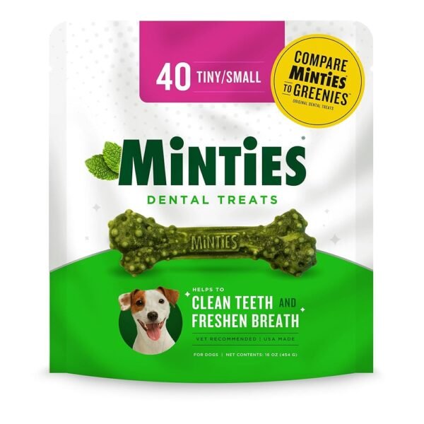 Minties Dental Chews for Dogs, 40 Count, Vet-Recommended Mint-Flavored Treats for Tiny/Small Dogs 5-24 lbs, Dental Bones Clean Teeth, Fight Bad Breath, and Removes Plaque and...