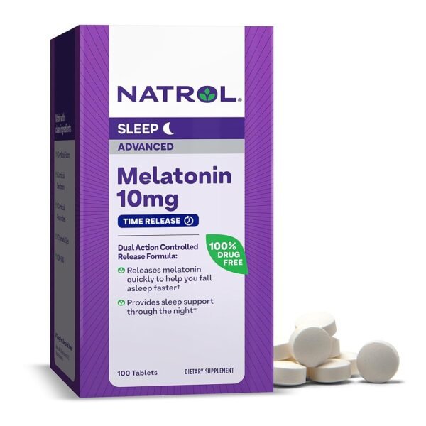 Natrol Melatonin 10mg Tablets, Advanced Sleep Dietary Supplement for Restful Sleep, 100 Melatonin Time Release Tablets, 100 Servings