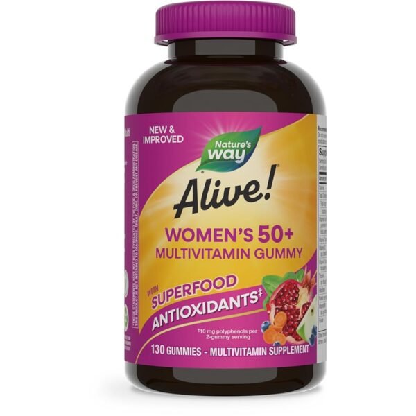 Nature's Way Alive! Women’s 50+ Daily Gummy Multivitamins, Supports Multiple Body Systems*, Supports Healthy Heart, Brain & Bones,* B-Vitamins, Mixed Berry Flavored, 130 Gummies...