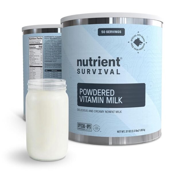 Nutrient Survival Vitamin Powdered Milk, Freeze Dried Prepper Supplies & Emergency Food Supply, 21 Essential Nutrients, Soy & Gluten Free, Shelf Stable Up to 25 Years, One Can,...
