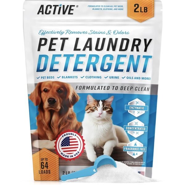 Pet Laundry Detergent Odor Remover - ACTIVE Enzyme Based Powder Detergent for Dogs Beds, Cat Pee, HE Washer Friendly Natural Enzymatic Deodorizer, Urine, Smell, Dog Drool, Stain...