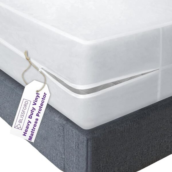 Plastic Mattress Protector Zippered Queen, Waterproof Vinyl Mattress Cover, Heavy Duty Noiseless Mattress Encasement by Blissford