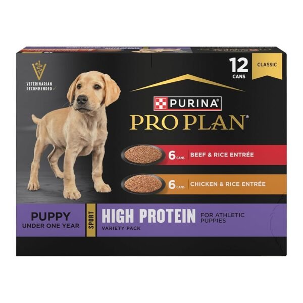 Purina Pro Plan Sport High Protein Wet Puppy Food Beef and Rice Entree and Chicken and Rice Entree Variety Pack - (Pack of 12) 13 oz. Cans