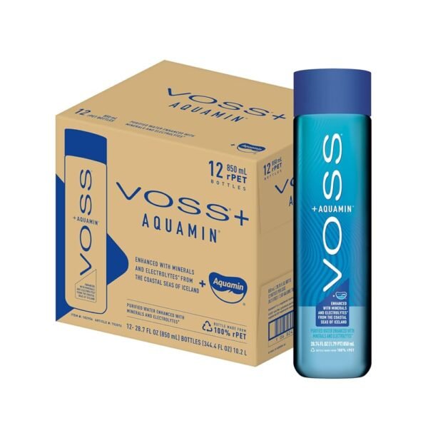 VOSS+ Aquamin Enhanced Water - Pack of 12 Bottles, 850ml Each - Purified Hydrating Water - 74 Trace Minerals & Electrolytes - Perfect for Active Lifestyles, at the Gym & on Hot...