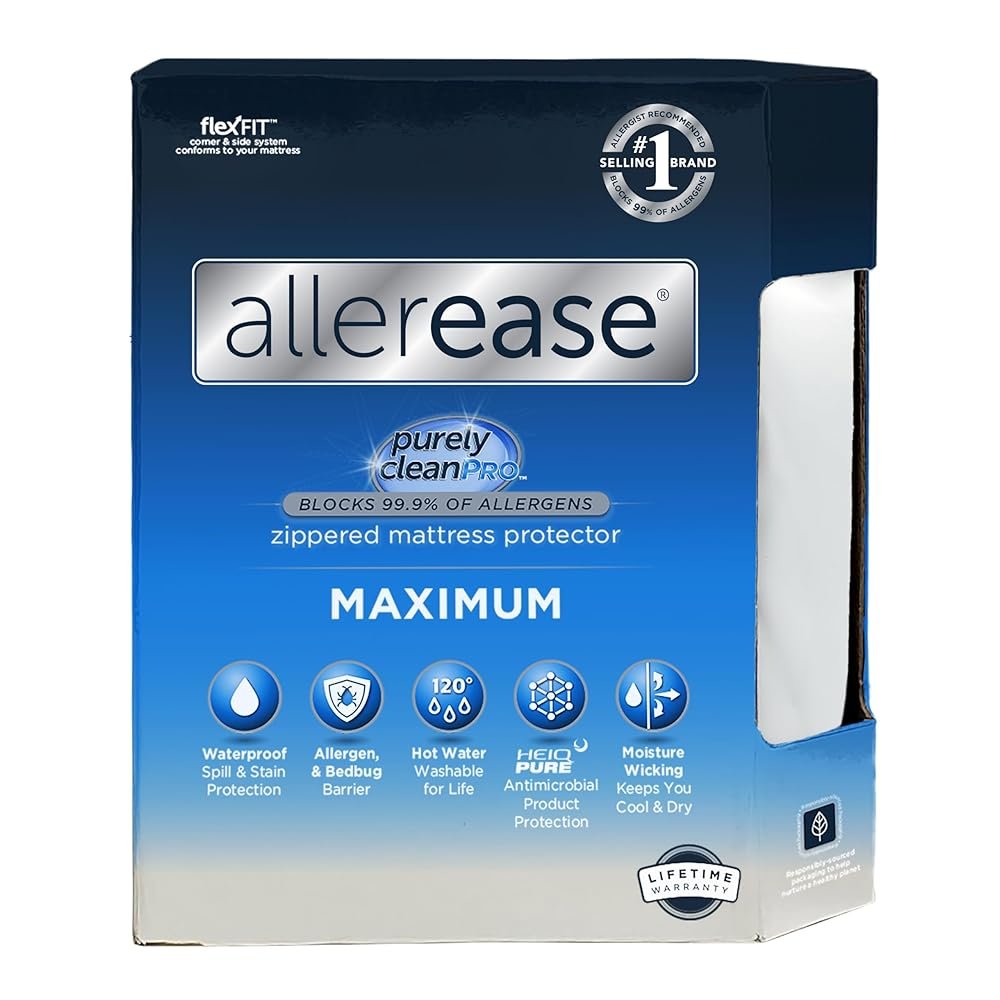 AllerEase Waterproof Mattress Protector, Maximum Allergy Mattress Protector, Twin XL Zippered Mattress Cover
