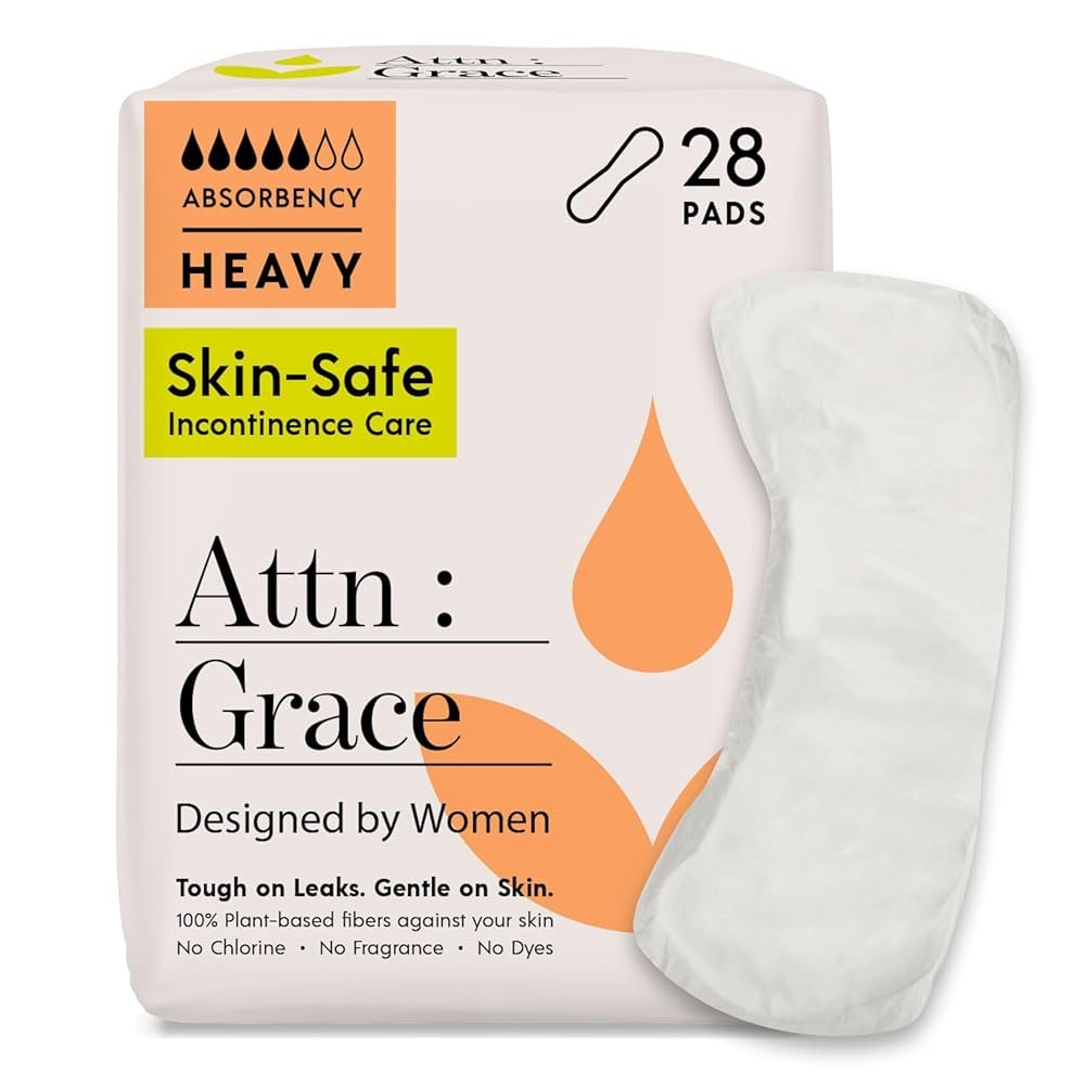 Attn: Grace Heavy Incontinence Pads for Women, 28-Pack - High Absorbency, Breathable, Plant-Based - Incontinence Pads for Heavy Bladder Leaks & Sensitive Skin