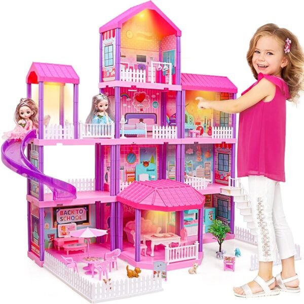 beefunni Doll House, Dream Dollhouse for Girls,Doll Houses 4-5 7-8 Year Old with 4 Stories -11 Rooms, 2 Dolls and Furniture, Princess Dollhouse 2025 Christmas Toy Gifts for 3 4...