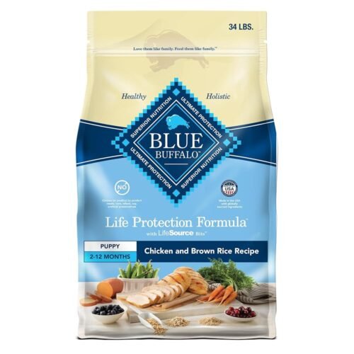 Blue Buffalo Life Protection Formula Puppy Dry Dog Food with DHA and ARA, Made with Natural Ingredients, Chicken & Brown Rice Recipe, 34-lb Bag