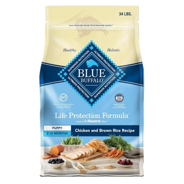 Blue Buffalo Life Protection Formula Puppy Dry Dog Food with DHA and ARA, Made with Natural Ingredients, Chicken & Brown Rice Recipe, 34-lb Bag
