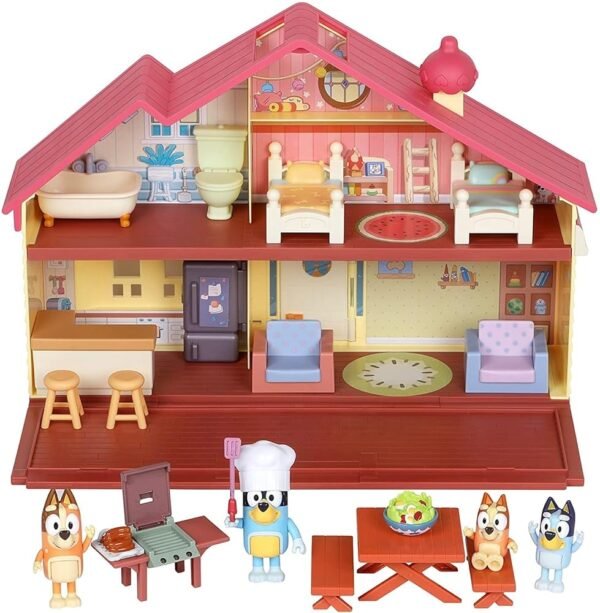 Bluey Mega Bundle Family Home & BBQ Playset – Amazon Exclusive, 4 Figures (Bluey, Bingo, Bandit, Chilli), 13+ Removable Furniture Pieces, Outdoor Patio, Accessories, Imaginative...