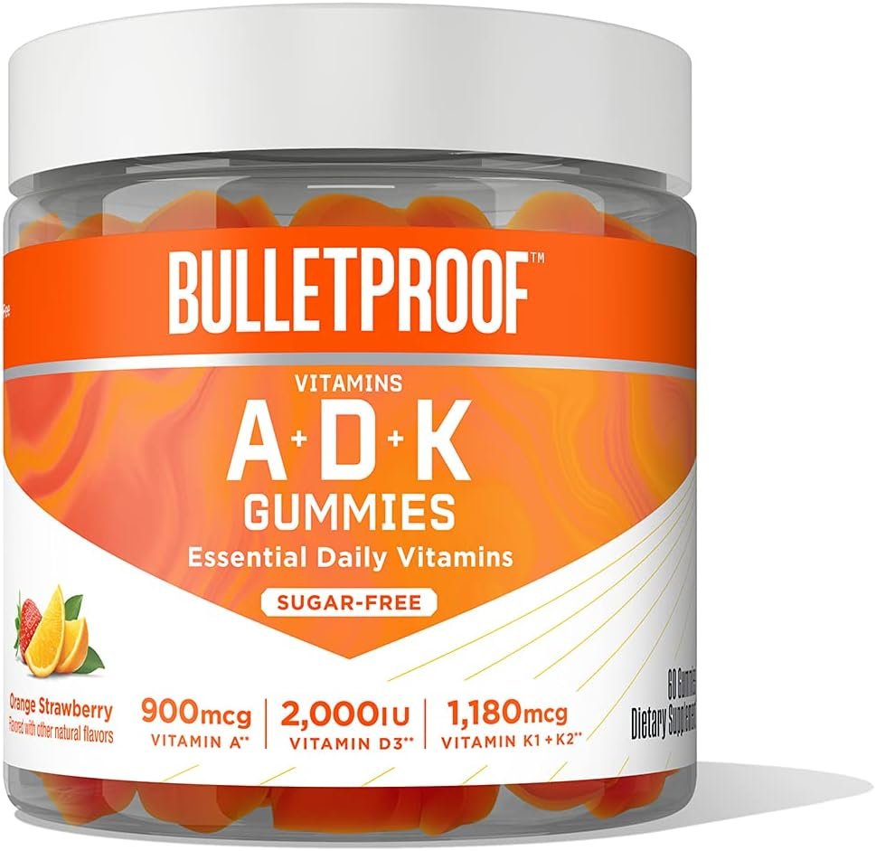 Bulletproof Sugar-Free Orange Strawberry Vitamins A+D+K Gummies, 60 Count, Keto Supplement for Heart, Bone and Immune Support, New and Improved Formula and Texture, Packaging...