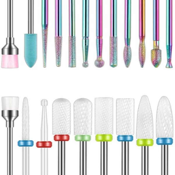 Depvko 21pcs Nail Drill Bits Sets, 3/32 Inch Cuticle Electric Nail File and Ceramic Acrylic Gel Nail Bit Kit, Acrylic Nail Art Tools, Carbide Remover Bits for Manicure Pedicure,...