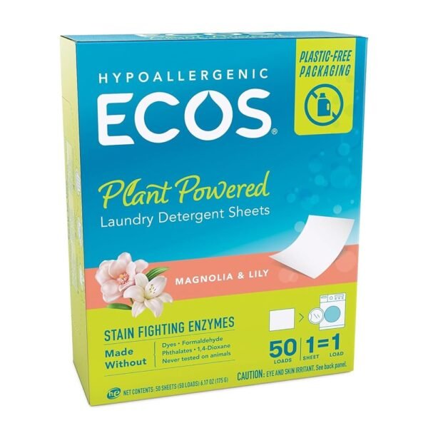 ECOS Laundry Detergent Sheets Vegan, No Plastic Jug, No Mess & Liquid Free - Laundry Sheets in Washer - Hypoallergenic, Plant Powered Laundry Detergent Sheets - Magnolia & Lily...