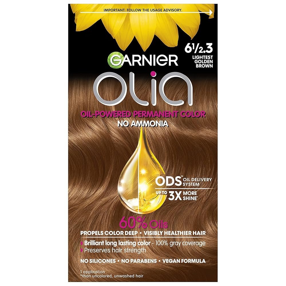 Garnier Hair Color Olia Ammonia-Free Brilliant Color Oil-Rich Permanent Hair Dye, 6 1/2.3 Lightest Golden Brown, 1 Count (Packaging May Vary)