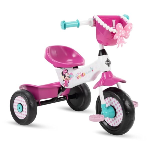 Huffy Disney Minnie Mouse Girl's Trike, Ideal for Ages 3+, Minnie Mouse Graphics, Pink Handlebar Bow Basket, Storage Bins for Snacks or Toys, Sturdy and Durable, Safe for Toddlers