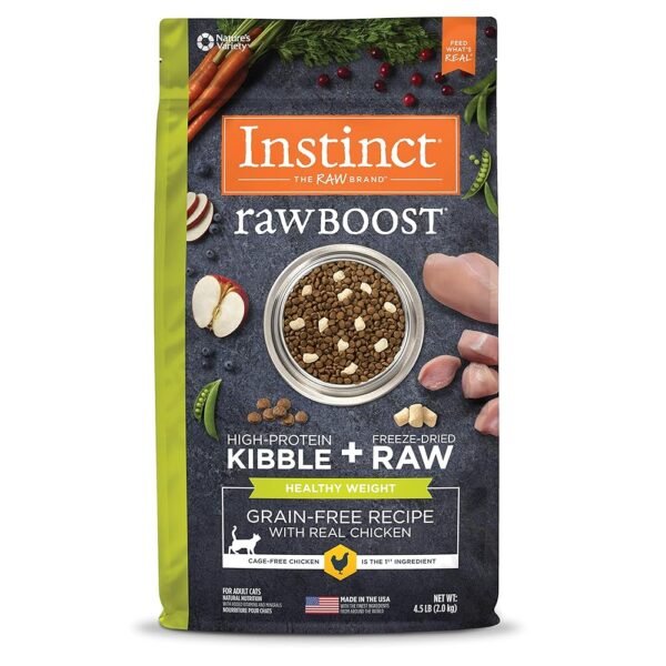 Instinct Raw Boost Healthy Weight, Natural Dry Cat Food with Freeze Dried Pieces, Grain Free Recipe - Real Chicken, 4.5 lb. Bag
