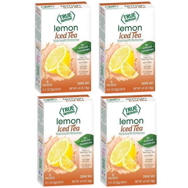 LEMON ICED TEA MIX by TRUE LEMON | Instant Powdered Drink Packets That Quench YOUR Thirst, Mouth Watering True Citrus LEMON (ICED TEA), 6 Count (Pack of 4)