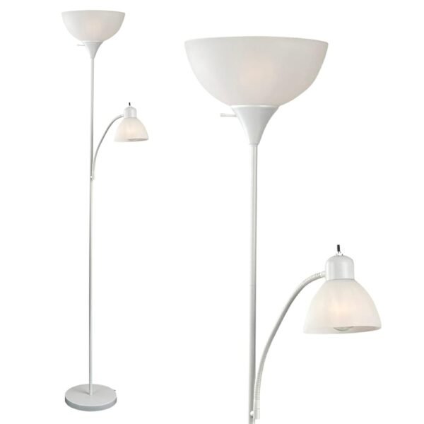 LIGHTACCENTS Floor Lamp with White Plastic Shades, Adjustable Standing Lamp, Reading Light, Head Lamp, Ideal Floor Lamps for Living Room, Measures 12x12x72 inches