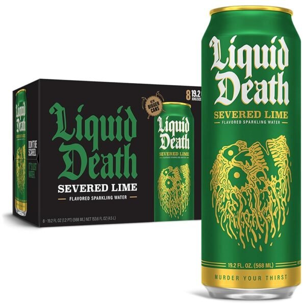 Liquid Death, Severed Lime, Lime-Flavored Sparkling Water, 8-Pack (19.2oz Cans), Low Calorie & No Artificial Sweeteners
