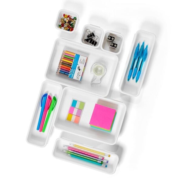 Madesmart 8-Piece Interlocking Bin Pack Customizable Multi-Purpose Drawer, One Home Organization, BPA Free, White, 8 Count