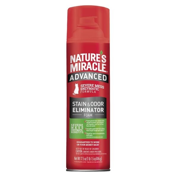 Nature's Miracle Advanced Stain and Odor Eliminator Foam Cat 17.5 Ounces, for Severe Cat Messes, Aerosol