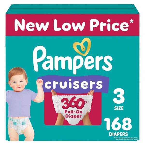 Pampers Diapers - Cruisers 360 - Size 3, 168 Count, Babyproof, up to 100% Leakproof Pull-On Diaper
