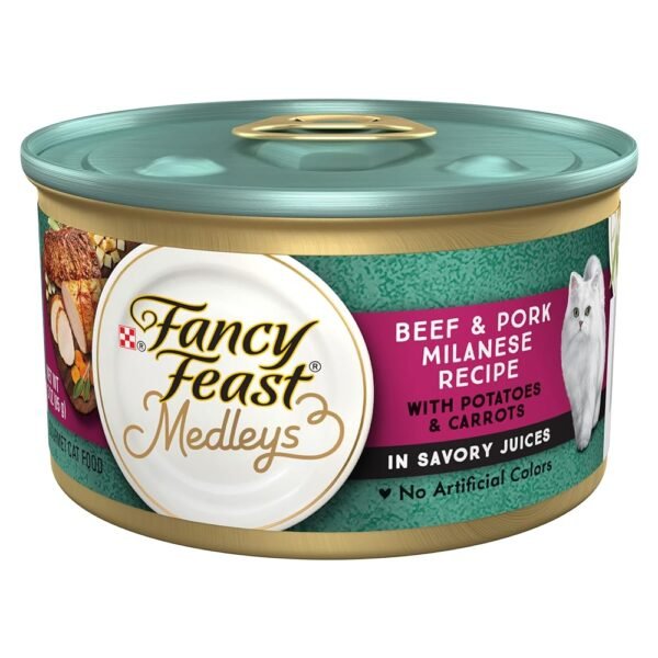 Purina Fancy Feast Medleys Beef & Pork Milanese with Carrots & Potatoes in Savory Juices - (Pack of 24) 3 oz. Cans