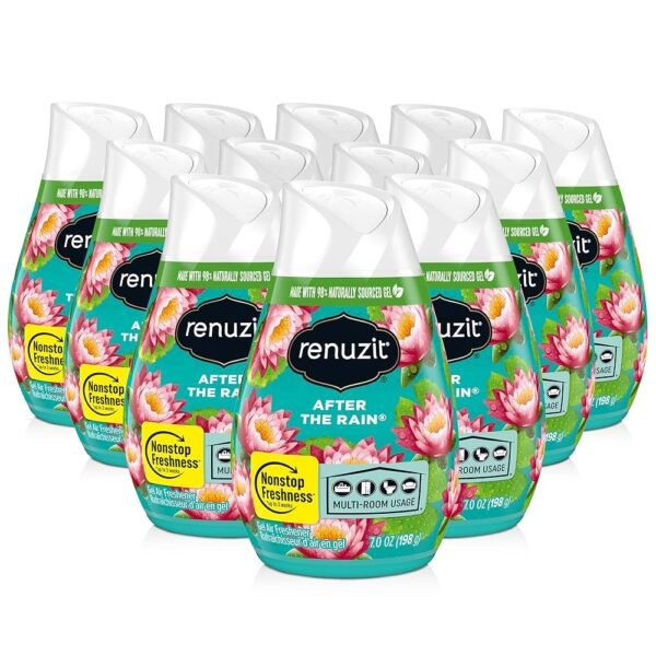 Renuzit Adjustable Gel Air Freshener Cone, After the Rain Scent, Nonstop Freshness, 7oz Cone, 12 Count, brand is Renuzit.