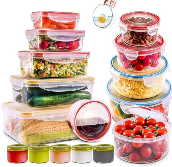 RFAQK 28 Pcs Food Storage Containers with Airtight Lids-(85OZ to 1.2OZ) 14 Clear Plastic Containers with 14 Lids-Large Meal Prep Fruits Containers for Kitchen-Freezer,Microwave...