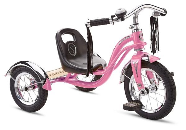 Schwinn Roadster Bike for Toddler, Kids Classic Tricycle, Low Positioned Steel Trike Frame w/ Bell & Handlebar Tassels, Rear Deck Made of Genuine Wood, for Boys and Girls Ages...