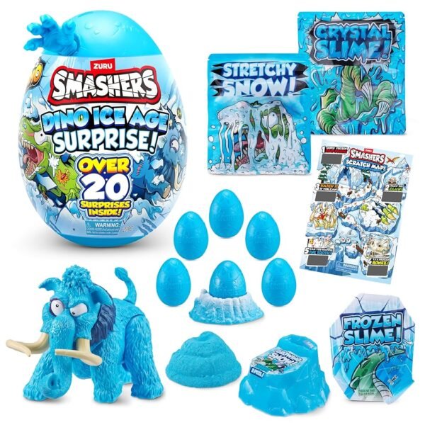 Smashers Dino Ice Age Mammoth Series 3 by ZURU Surprise Egg with Over 20 Surprises! - Slime, Dinosaur Toy, Collectibles, Toys for Boys and Kids, Blue