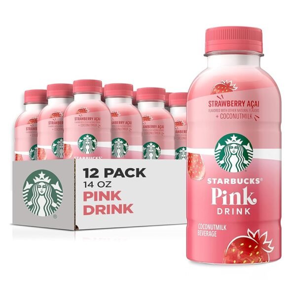 Starbucks Pink Drink, Strawberry Acai with Coconut Milk, 14oz Bottles (12 Pack)