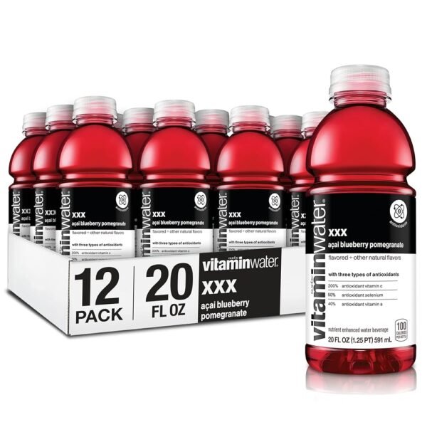 vitaminwater xxx, electrolyte enhanced water w/vitamins, açai-blueberry-pomegranate drinks, 20 fl oz, 12 Pack