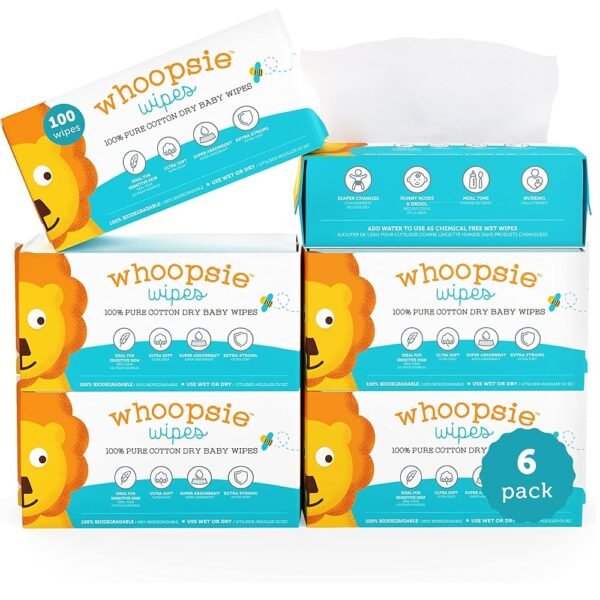 100% Pure Cotton Dry Wipes | 600 Count | Use Wet or Dry | Soft & Sensitive | Hypoallergenic | Extra Strong & Absorbent | Perfect for Diaper Changes, Runny Noses, Drool, Meal...
