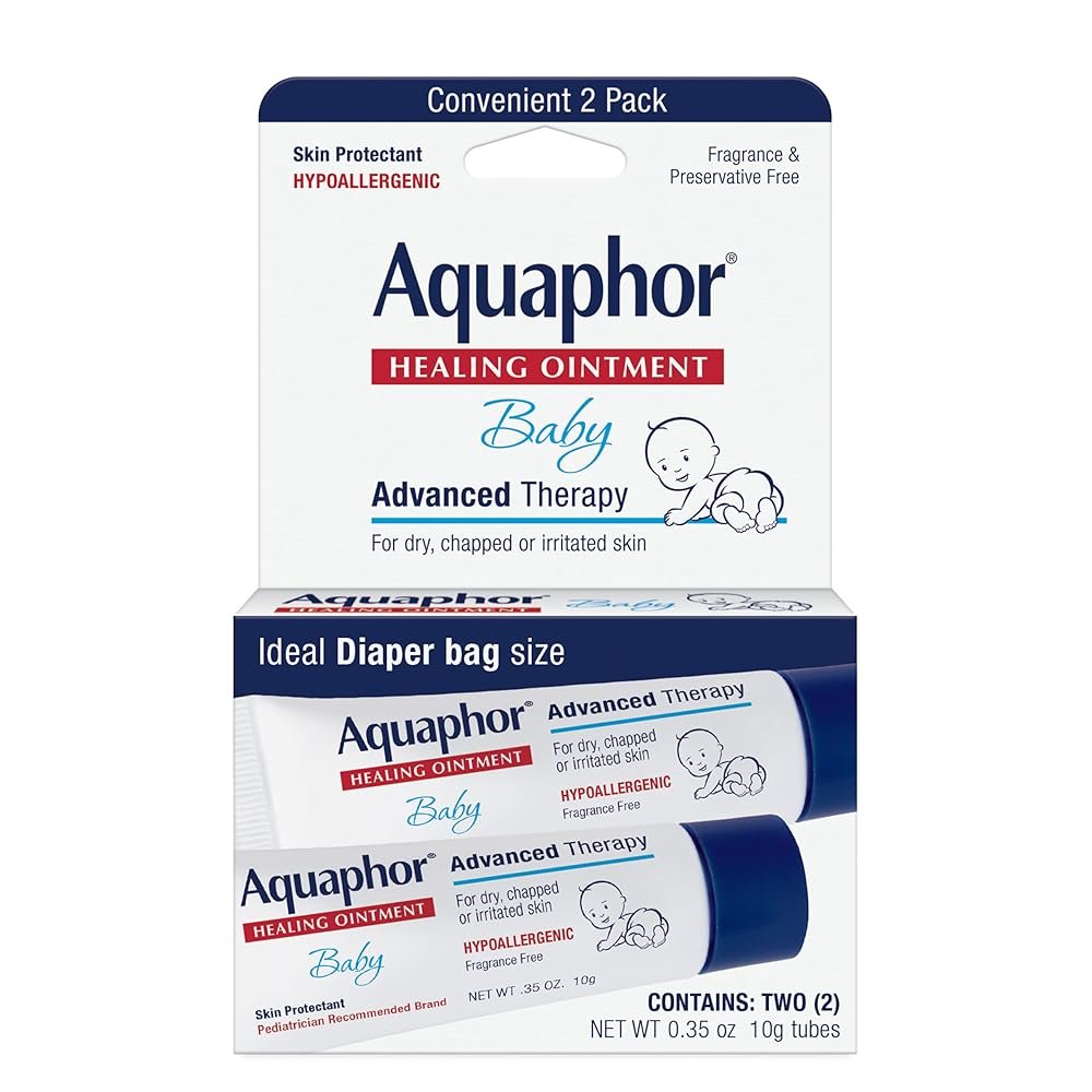 Aquaphor Baby Healing Ointment Advanced Therapy Skin Protectant for Chapped or Dry Skin, Drool Rash and Diaper Rash Ointment, Hypoallergenic Baby Essentials, Travel Size, 0.35...