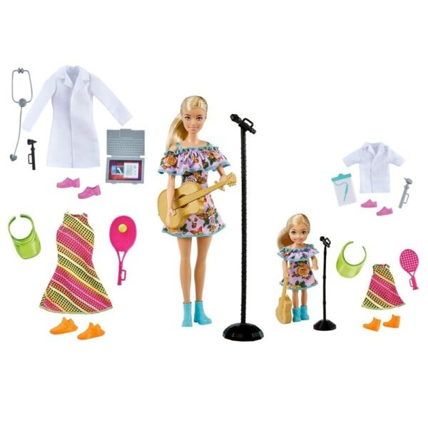 Barbie & Chelsea Careers: 2 Blonde Doctor, Tennis Star & Musician Pieces Doll Playset
