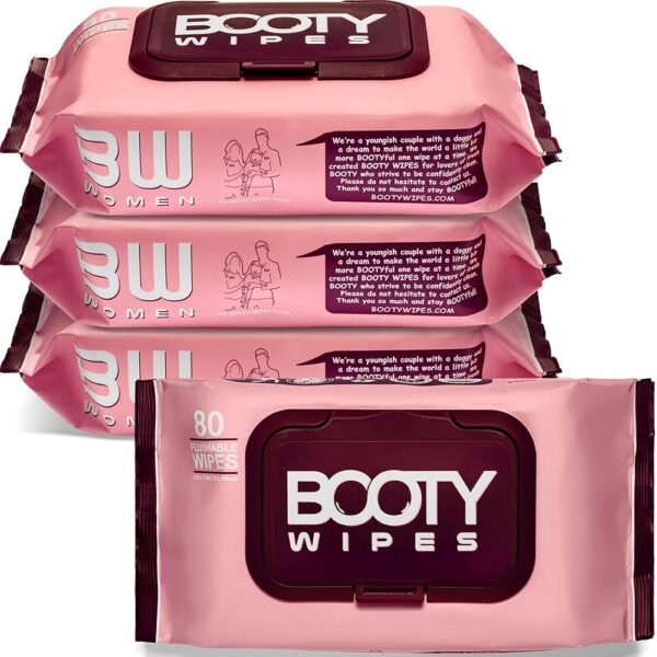 BOOTY WIPES Flushable Wipes Women - 80 Count, Pack of 4 Wet Wipes for Adults - pH Balanced Feminine Wipes with Aloe and Vitamin E - Gentle Cleansing Female Toilet Wipes for...