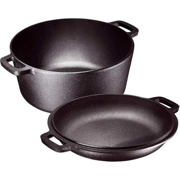 Bruntmor 2-in-1 Pre-Seasoned Cast Iron Dutch Oven with Handles - Crock Pot Black Cast Iron Pot with Skillet lid - All-in-One Cookware Braising Pan for Casserole Dish - 5 Quart -...