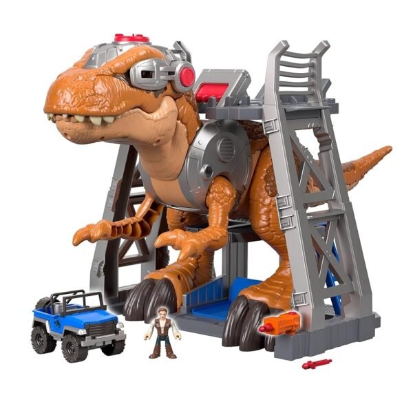 Fisher-Price Imaginext Jurassic World T rex Dinosaur Toy with Owen Grady Figure, Light-Up Eyes & Chomping Action for Ages 3+ Years, 7-Piece Set