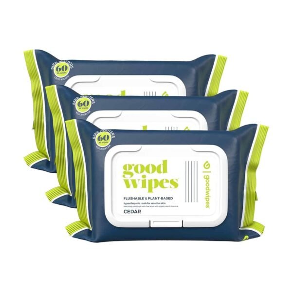 Goodwipes Flushable Butt Wipes Made with Vitamin E & Aloe - Soft & Gentle Wet Wipe Dispenser for Home Use, Septic & Sewer Safe - Largest Adult Toilet Towelettes - Cedar, 180...