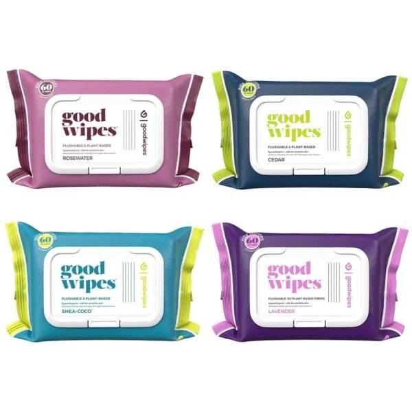 Goodwipes Flushable Butt Wipes Made with Vitamin E & Aloe - Soft & Gentle Wet Wipe Dispenser for Home Use, Septic & Sewer Safe - Largest Adult Toilet Towelettes - Variety Pack,...